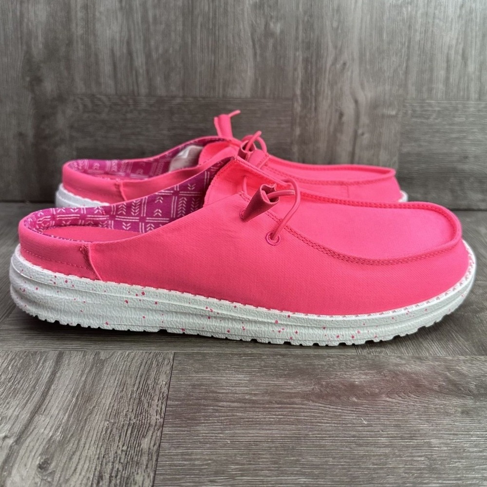 Hey Dude Wendy Mule Womens 8 Neon Pink Slip On Stretch Canvas Casual NEW - Picture 1 of 8